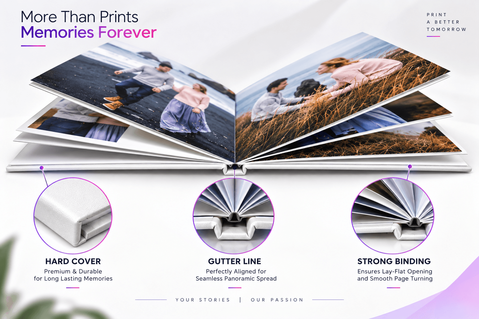 Hardcover photo book binding and finish detail